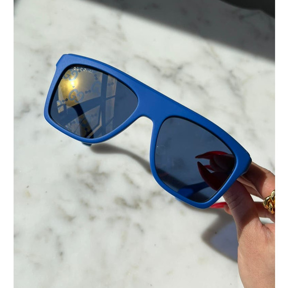 NEW Gucci GG1570S Blue Mirror Logo Sunglasses - Picture 2 of 8